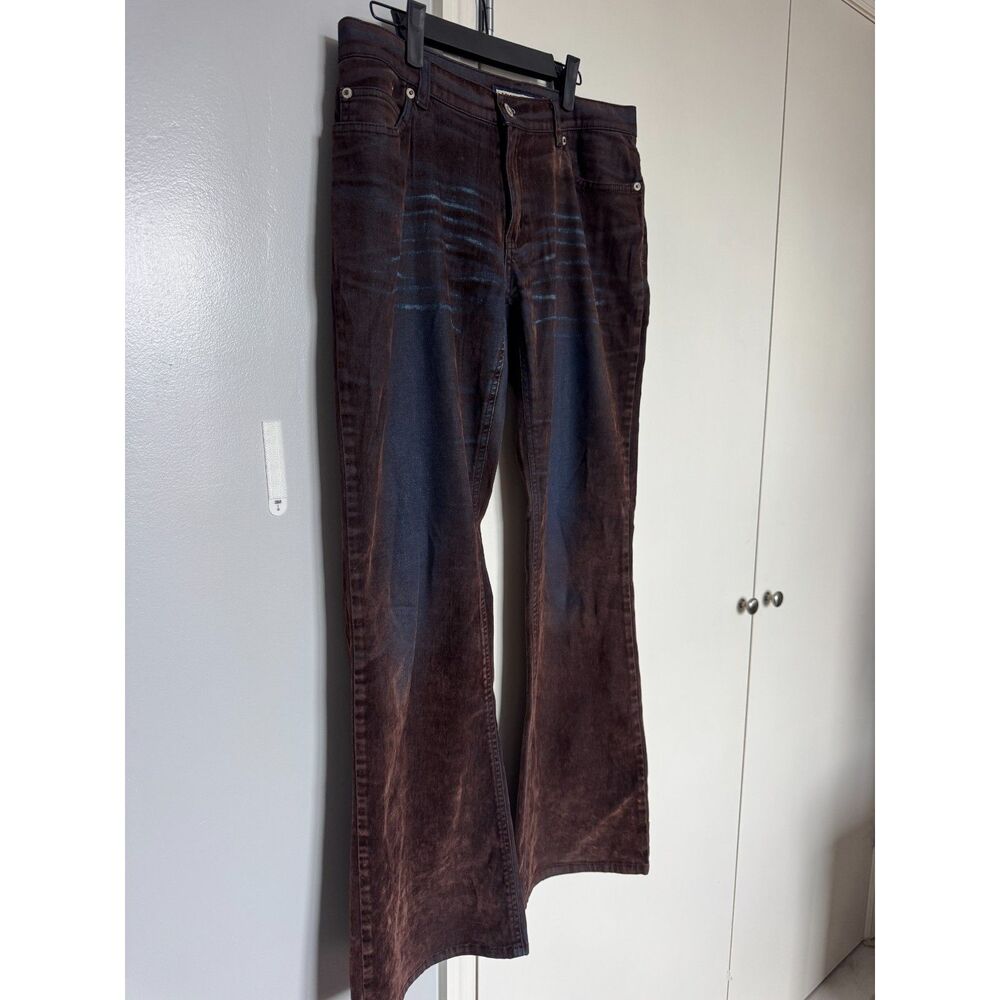 Unique Vintage 2000's Faux Suede Vanilla Star Lowrise Flare Brown/Blue Jeans Sz9